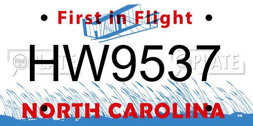 HW9537 North Carolina License Plate