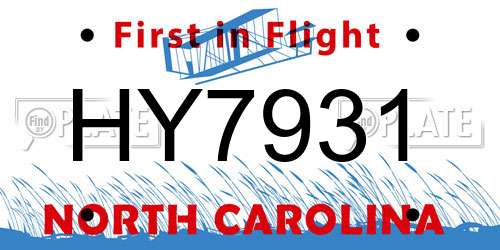 HY7931 North Carolina License Plate