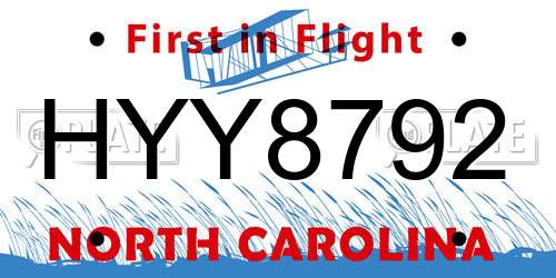 HYY8792 North Carolina License Plate