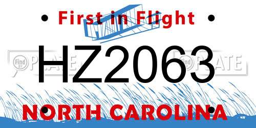 HZ2063 North Carolina License Plate