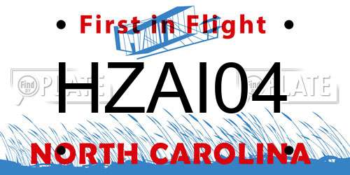 HZAI04 North Carolina License Plate