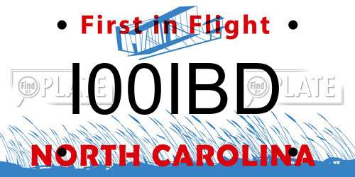 I00IBD North Carolina License Plate
