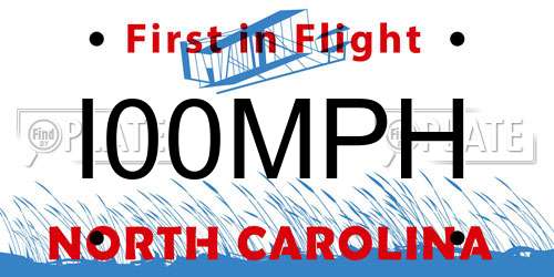 I00MPH North Carolina License Plate