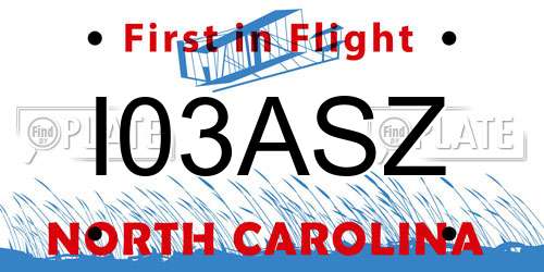 I03ASZ North Carolina License Plate
