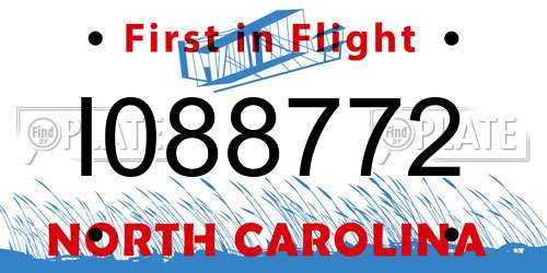 I088772 North Carolina License Plate