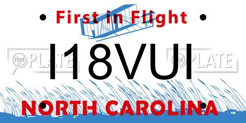 I18VUI North Carolina License Plate