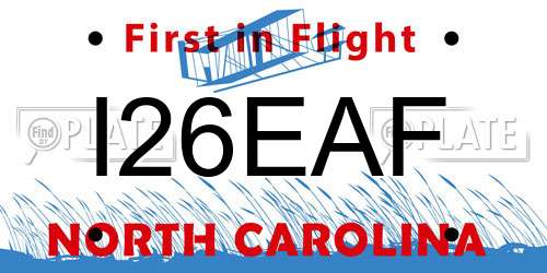 I26EAF North Carolina License Plate