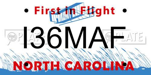 I36MAF North Carolina License Plate