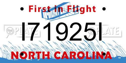 I71925I North Carolina License Plate