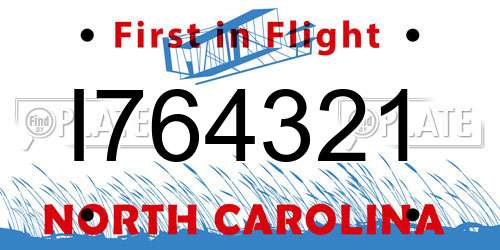 I764321 North Carolina License Plate