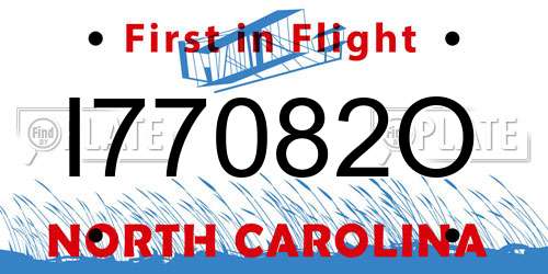 I77082O North Carolina License Plate