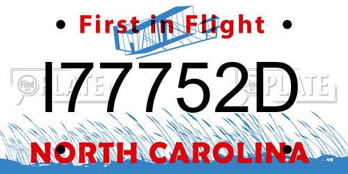 I77752D North Carolina License Plate