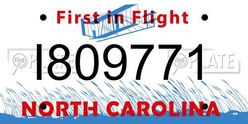 I809771 North Carolina License Plate