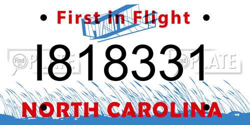 I818331 North Carolina License Plate