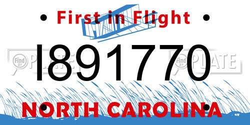 I891770 North Carolina License Plate