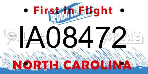 IA08472 North Carolina License Plate