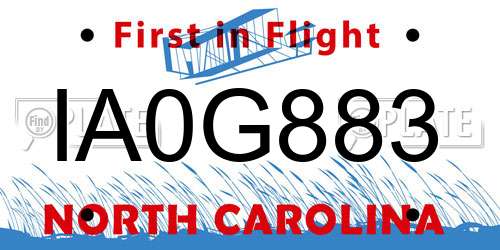 IA0G883 North Carolina License Plate