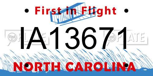 IA13671 North Carolina License Plate