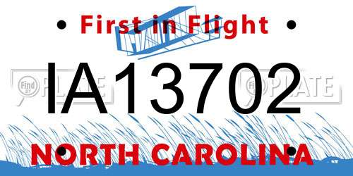 IA13702 North Carolina License Plate