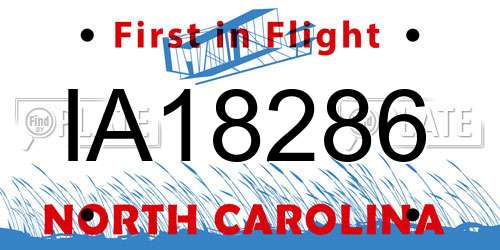 IA18286 North Carolina License Plate