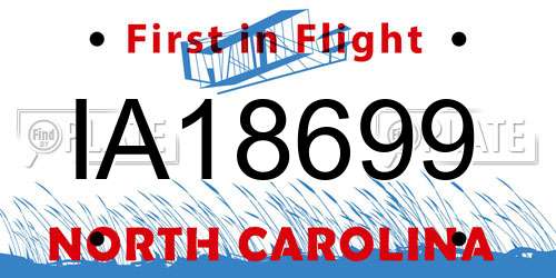 IA18699 North Carolina License Plate