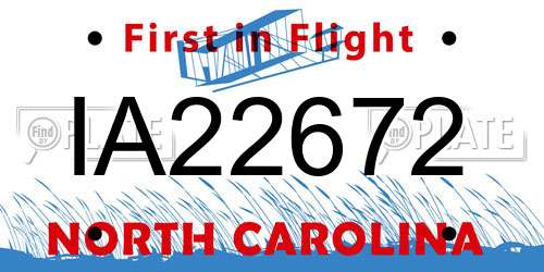 IA22672 North Carolina License Plate