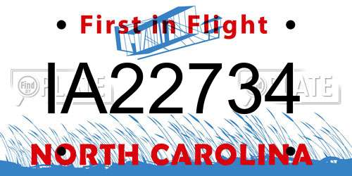 IA22734 North Carolina License Plate