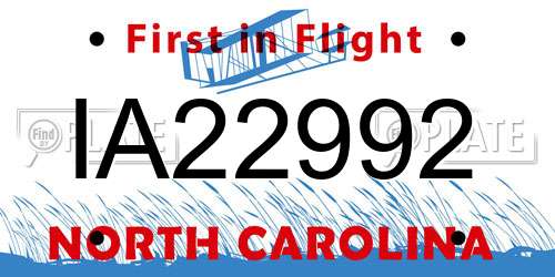 IA22992 North Carolina License Plate