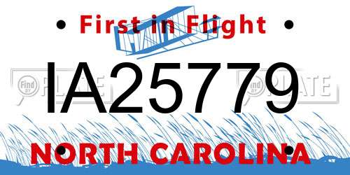 IA25779 North Carolina License Plate
