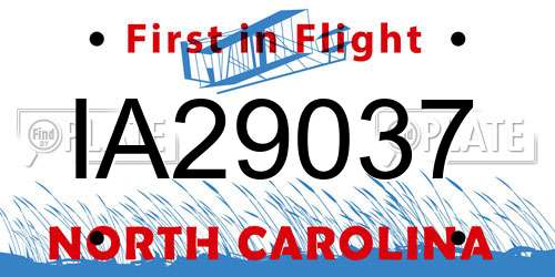 IA29037 North Carolina License Plate