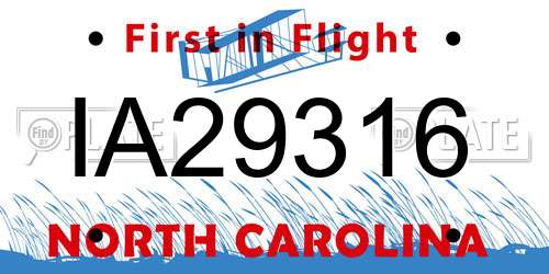 IA29316 North Carolina License Plate