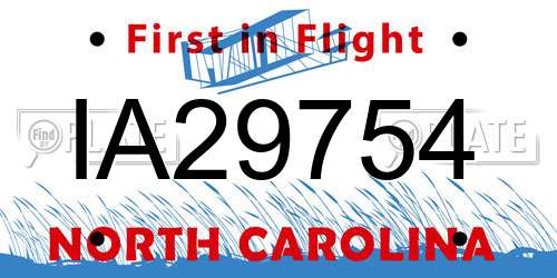 IA29754 North Carolina License Plate