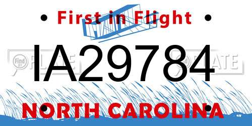 IA29784 North Carolina License Plate