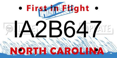 IA2B647 North Carolina License Plate