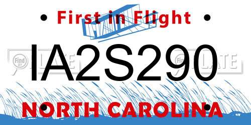 IA2S290 North Carolina License Plate