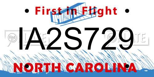 IA2S729 North Carolina License Plate