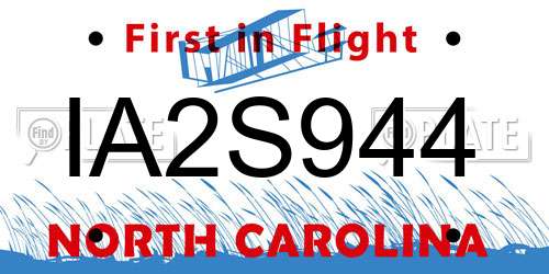 IA2S944 North Carolina License Plate