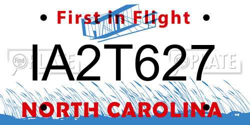 IA2T627 North Carolina License Plate