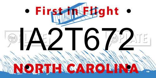 IA2T672 North Carolina License Plate