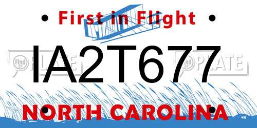 IA2T677 North Carolina License Plate