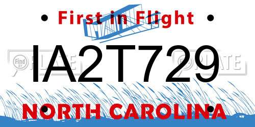 IA2T729 North Carolina License Plate