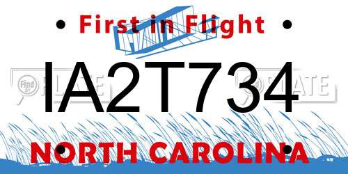 IA2T734 North Carolina License Plate