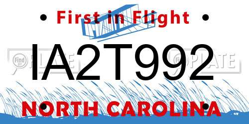 IA2T992 North Carolina License Plate