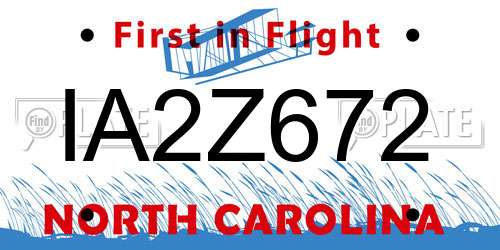 IA2Z672 North Carolina License Plate