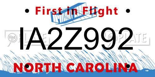 IA2Z992 North Carolina License Plate