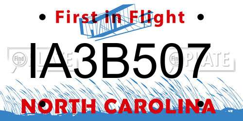 IA3B507 North Carolina License Plate