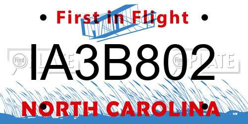 IA3B802 North Carolina License Plate