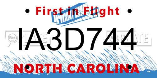 IA3D744 North Carolina License Plate