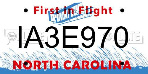 IA3E970 North Carolina License Plate