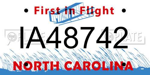 IA48742 North Carolina License Plate